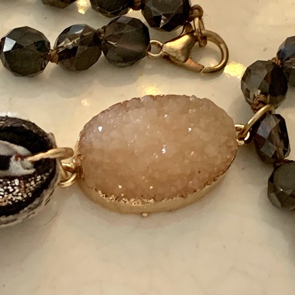 Long Tassel Druzy Natural Stone Necklace beads Gray Black taupe - Picture 12 of 13